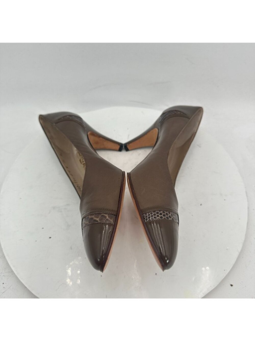 Salvatore Ferragamo Women Size 7.5B Brown Leather Snake Skin Pattern Heel Shoes - Picture 7 of 11